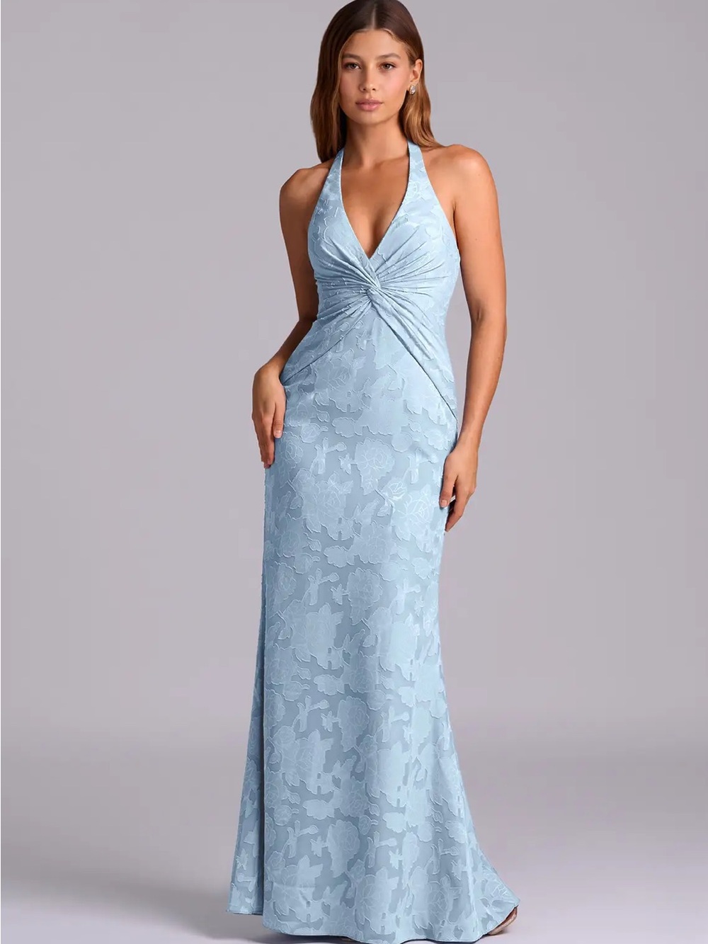 Azazie Light Blue Halter Evening Gown